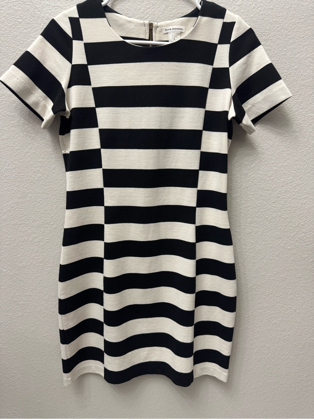Club Monaco Black & White Striped Short-Sleeve Mini Dress